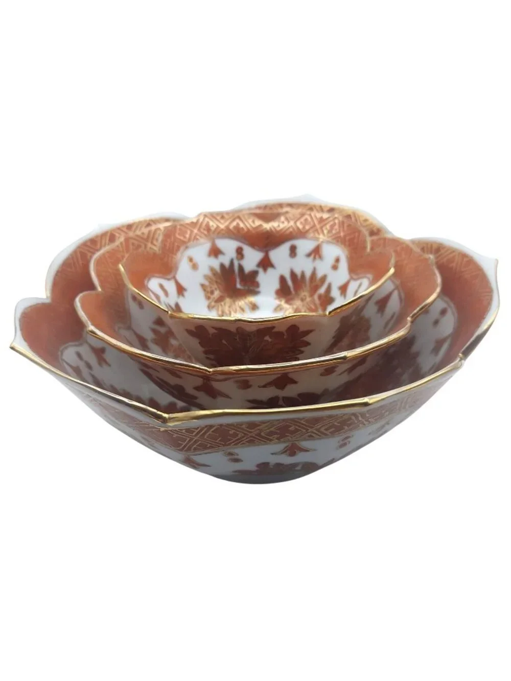 Porcelain Floral Nesting Bowls Hand Painted Set Of 3 Asian Vintage ACF Hong Kong
